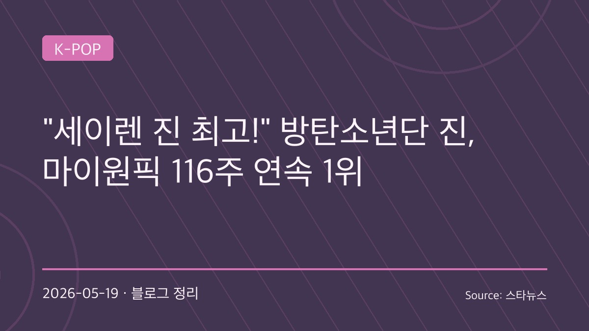 BTS 진, 마이원픽 116주 연속 1위… “세이렌 진 시대 계속된다”