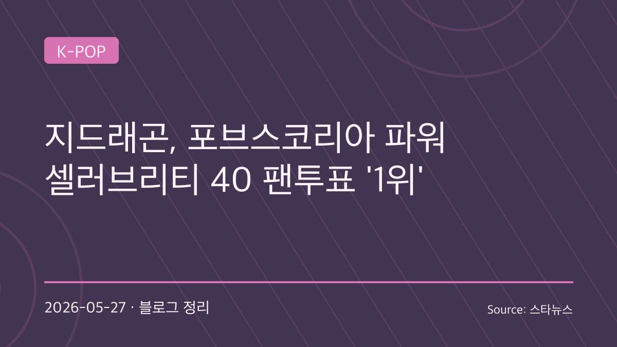 “등장 자체가 하나의 이벤트”… 지드래곤, 포브스코리아 ‘파워 셀러브리티’ 팬덤 투표 1위