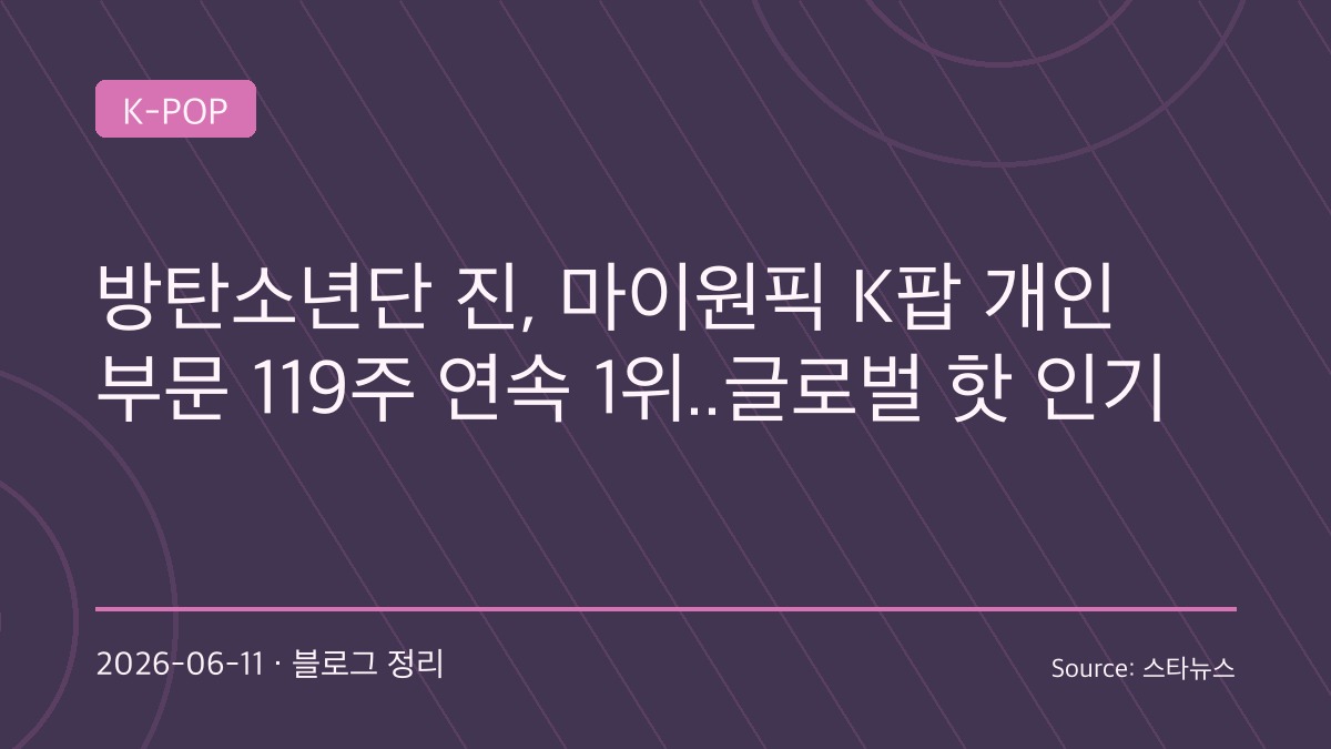BTS 진, 마이원픽 119주 연속 1위…멈추지 않는 글로벌 인기의 기록